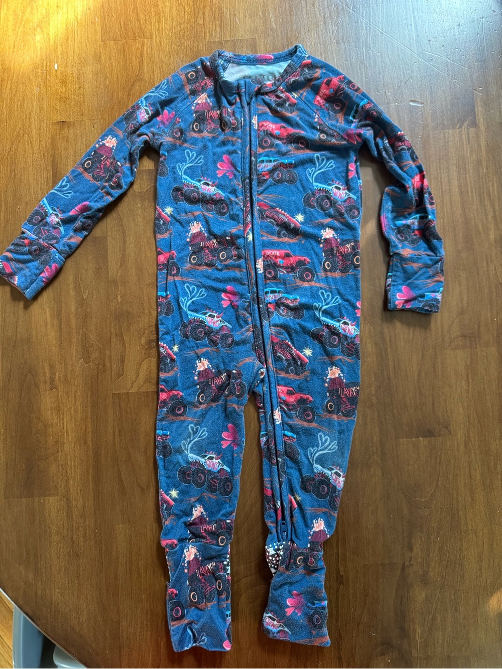 Toddler Blue Monster Truck Footed One-Piece Pajama